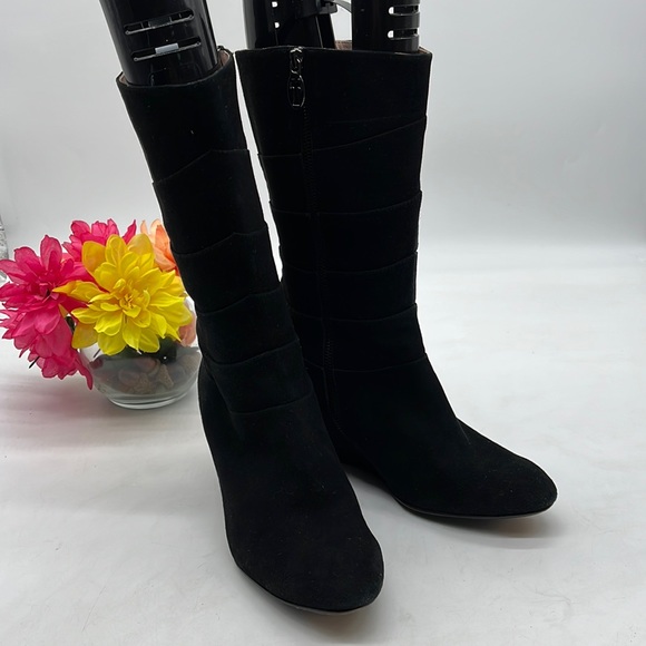 Taryn Rose Black Shin High Suede Wedge Boot Size 10. TB2694 - Picture 2 of 7